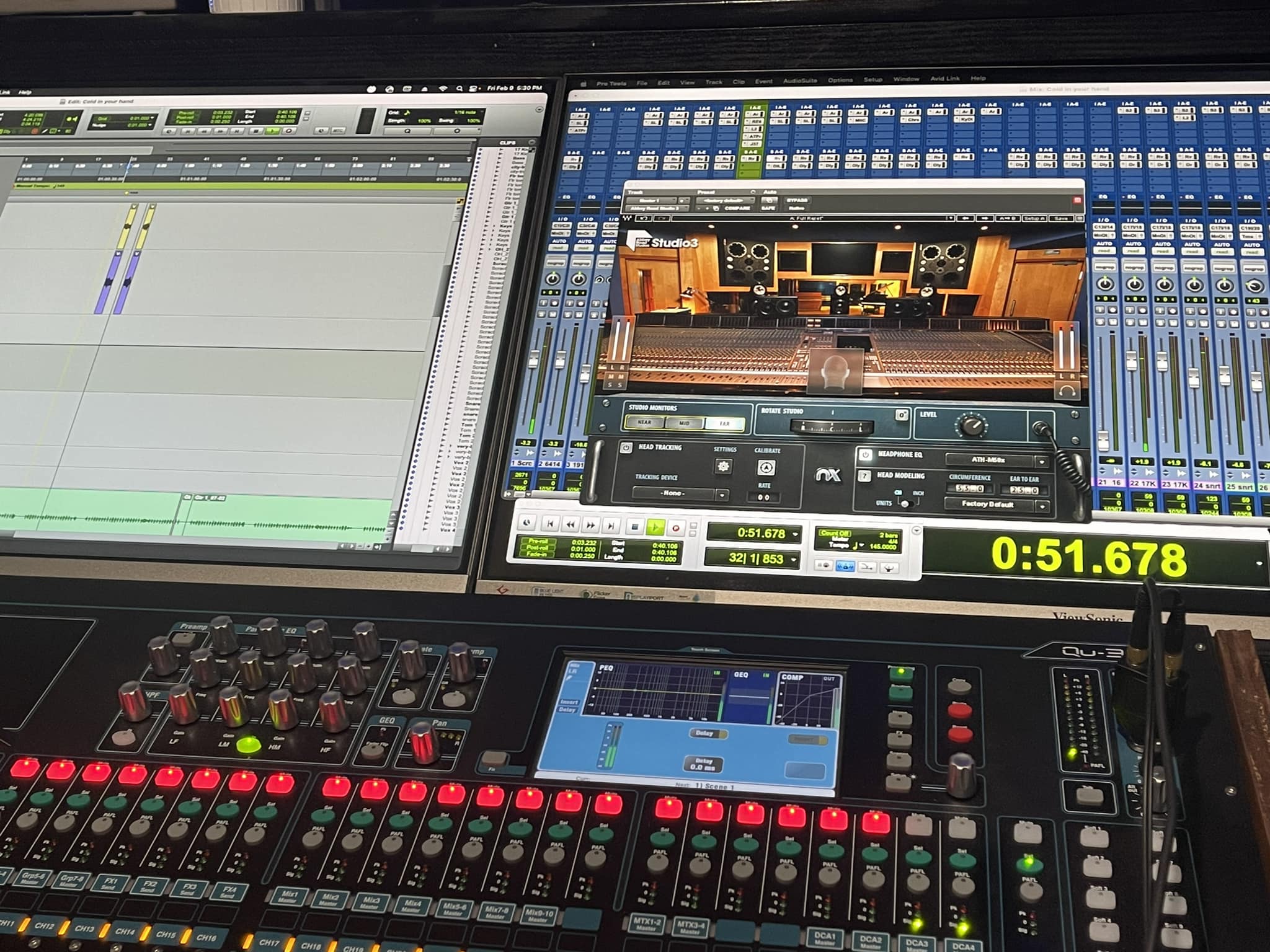 Current recording studio console closeup